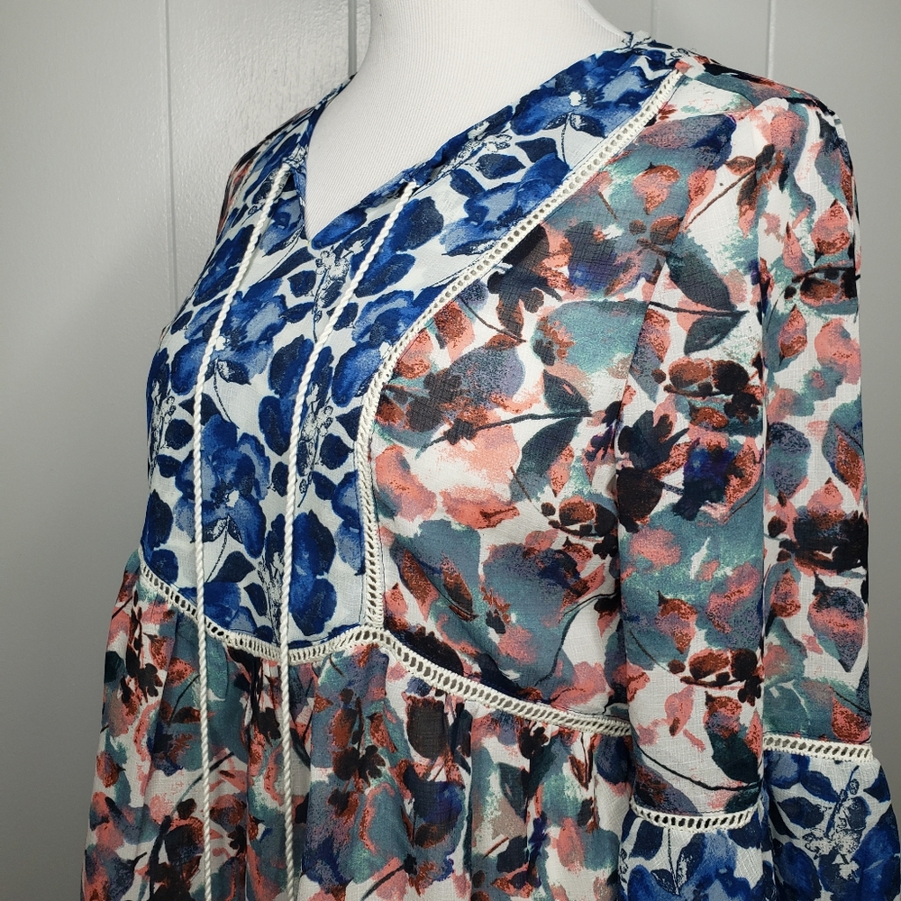 Vintage America Blue and Pink Floral Blouse - Picture 4 of 12